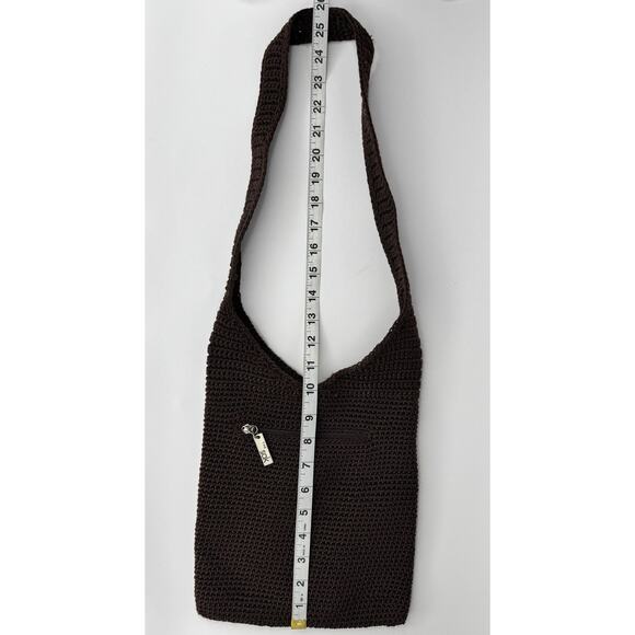 The Sak Brown Crochet Crossbody Hobo Bag Knit Shoulder Purse Boho Y2K Coastal - Picture 4 of 8